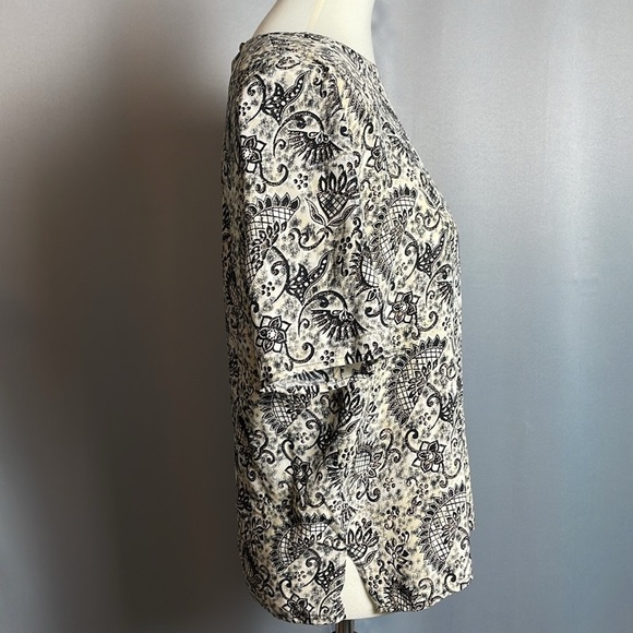 NWOT Spenser Jeremy Black Cream 100% Silk Short Sleeve Blouse - Size Medium - Picture 4 of 13